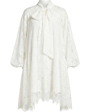 Cy Boutique Floral Lace Long Blouseon Sleeves Design Dress - White