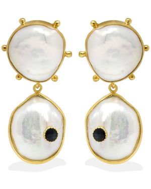 Vintouch Italy Rebel Rebel Pearl & Sapphire Statement Earrings - Metallic