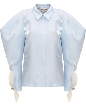 Julia Allert Romantic Silk Organza Blouse With Balloon Sleeves – Light - Blue
