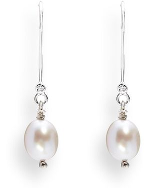 Kaizarin June Birthday White Pearl Drop White Gold Earrings