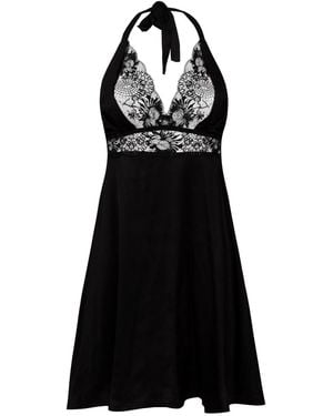 Oh!Zuza Satin Nightdress With Lace - Black