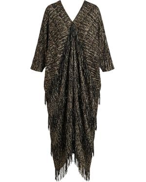 Cy Boutique Pleated Midi Dress With Layered Tassels And Fringe Detail - Black