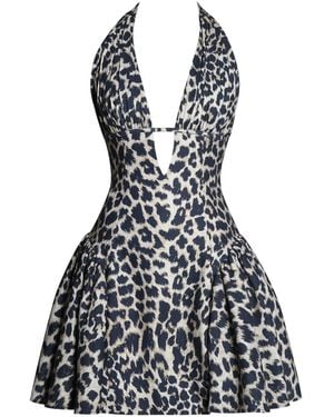 Miss Circle New York Mackenzie Cheetah Print Halter Linen Mini Dress - Black