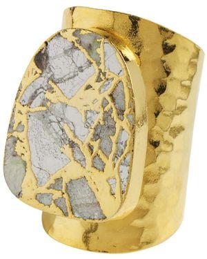 YAA YAA LONDON Longline Molten Howlite Stone Cuff Statement Ring - Metallic