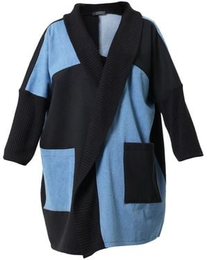 Metamorph Oversize Cardigan With Denim Parts - Blue