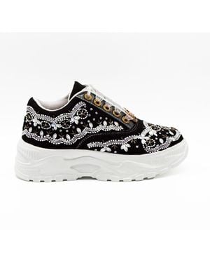 Rettrose Ava Luxury Suede Handmade Embellished Trainers - Black