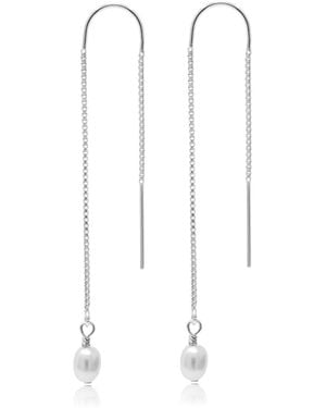 Kiri & Belle Lola Small Pearl Sterling Chain Threader Earrings - White