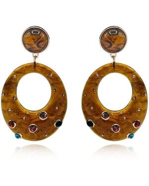 Michael Nash Jewelry Estelle Studded Tortoise Resin Large Hoop Earrings - Brown