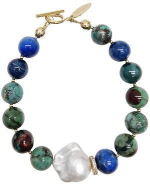 Farra Phoenix Malachite With Baroque Pearls Bracelet - Blue