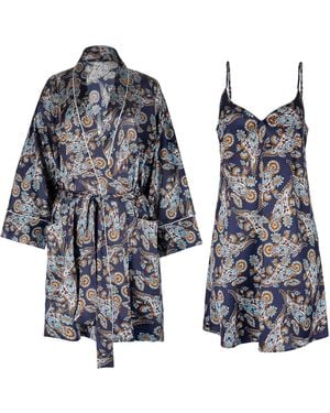 Oh!Zuza Neutrals Silk Slip & Robe Set - Blue