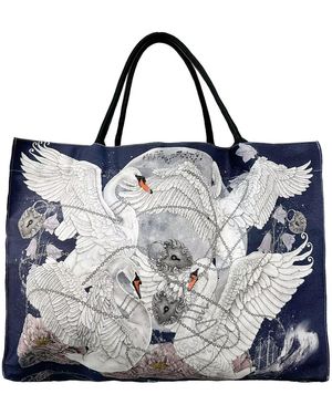 Éadach by Sara O'neill Children Of Lir Cotton & Leather Tote Bag - Metallic