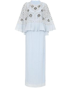Frock and Frill Celeste Embellished Maxi Dress With Detachable Cape - White
