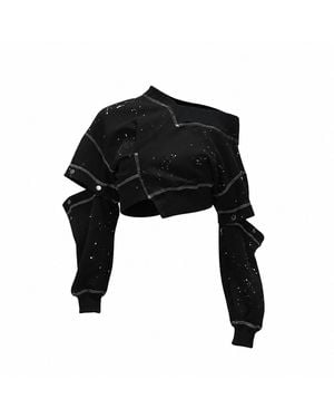 Gao Republic Sweatshirt Cropped Detachable Snap Sleeves Jersey - Black
