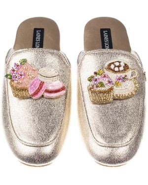 Laines London Classic Mules With Macaroon Brooches - Metallic
