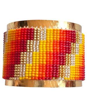 Iliana Arrazola Minimalist Deconstructed, Cuff Bracelet, And, Glass Beads, Beaded Jewellery - Red