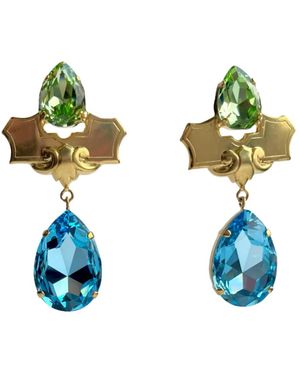 Laura Gray Large Aqua & Crystal Drop Post Earrings - Blue