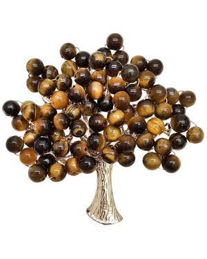 Farra Handcrafted Tree Shape Tiger-Eye Stone Brooch - Metallic