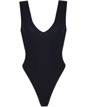 No'design V-Neck Thick Strap Bodysuit - Blue