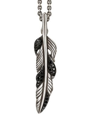 Snake Bones Feather Pendant With Diamonds - Black