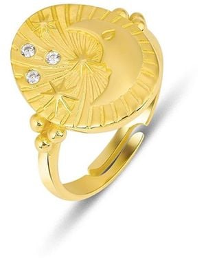 Spero London Moon Face Embossed Sterling Medal Ring - Yellow