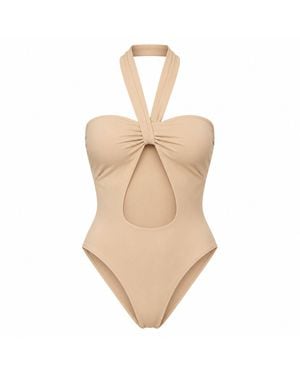 Rive & Rituel Neutrals Céline Sand Halter Neck Bodysuit - Natural