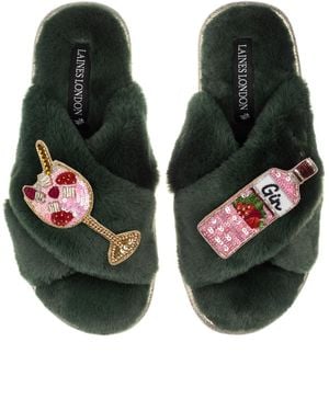 Laines London Classic Laines Slippers With Gin & Fruit Glass Brooches - Green