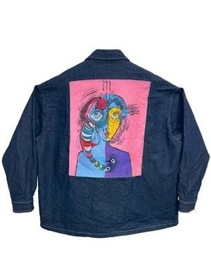 Zasta Studio Zodiac Scorpio Denim Embroidered Coat Jacket - Blue