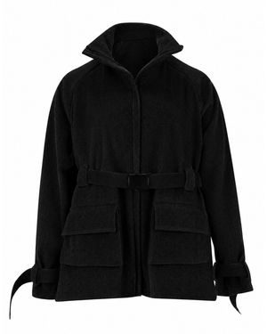 Gunda Hafner Ltd Cotton Corduroy Funnel Neck Jacket With Belt - Black