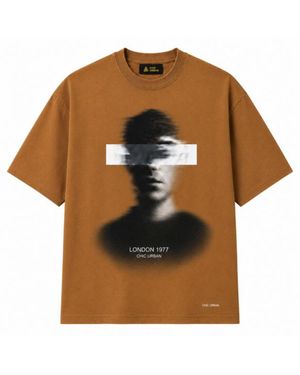 Chic Urban Blurred Identity Oversized T-Shirt - Brown
