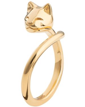 Lily Charmed Plated Adjustable Cat Ring - Metallic