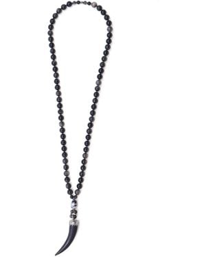 Shar Oke Obsidian & Horn Pendant Beaded Necklace - Metallic
