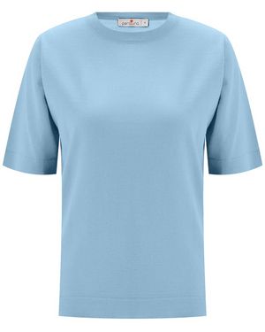Peraluna Trine O-Neck Fine Knit Merino Wool T-Shirt - Blue