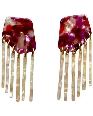 CLOSET REHAB Shield Fringe Earrings - Red