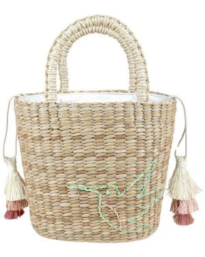 LIKHÂ Mini Tote Bag With Embroidered Hummingbird - Natural