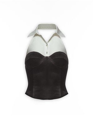 Maison sél Corsetted Sleeveless Poplin Shirt – - Black