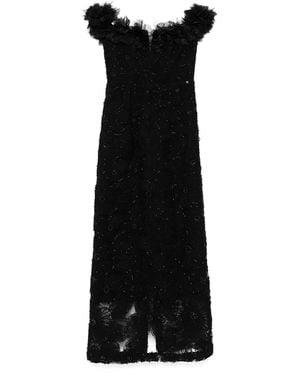 Nissa Floral-Detail Lace Midi Dress - Black