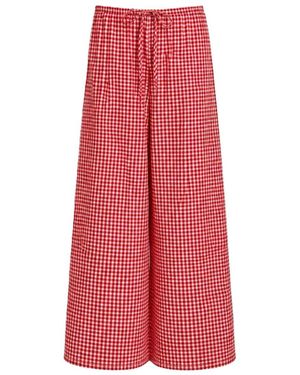 Montce Micro Gingham Drawstring Wide-Leg Pant - Red