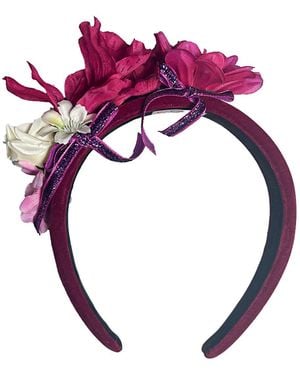 Natalia Petruch Valentina Deep Wine Velvet Flower Headband – Small Faux Flowers With Glitter Ribbon, Handmade Statement Hair Accessory - Purple