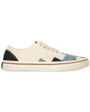 Springa | Unique Vulcanized Sneakers Italian Handmade Vulca Selvagedge Denim Checked Trainers - Natural