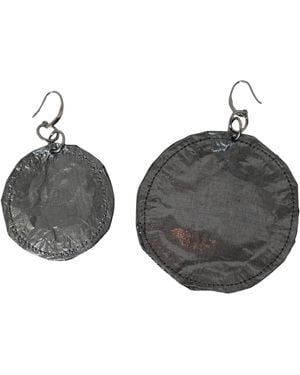 Romer Millinery Metallic Silk Coin Earings Assymentrical Steel