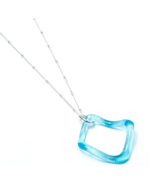 Smart Glass Jewelry Recycled Gin Bottle Simple Ruffle Necklace Sterling - Blue
