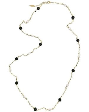 Farra Obsidian And Pearls Long Necklace - White