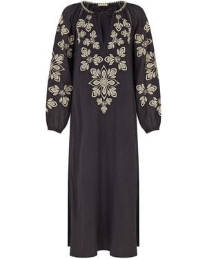Raffya Aurelia Kaftan Style Embroidered Maxi Dress - Black