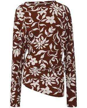 FRONT ROW SHOP Mai Draped Viscose Jersey T-Shirt - Brown