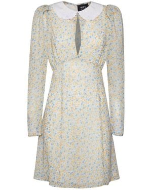 SVETA Milano Neutrals Seattle Floral Short Dress With Embroidered Collar - Natural