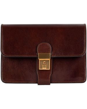 Time Resistance Leather Clutch Purse - Brown