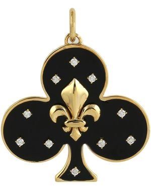 Artisan Diamond Fleur-De-Lis Enamel Pendant - Black
