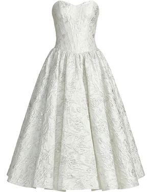Mac Duggal Strapless Brocade Tea Length Dress - White