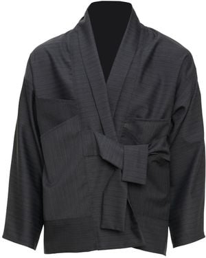 MOE Graphite Burgundy Stripes Wool Vest Jacket - Black