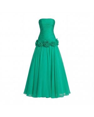 Mac Duggal Strapless Ruched Ball Gown With 3D Flowers - Green